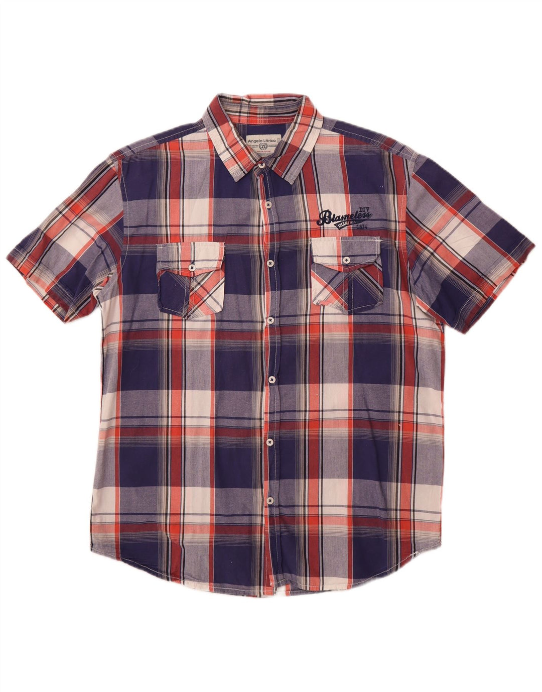 Angelo Litrico Camicia da uomo slim fit a maniche corte taglia 43/44 XL a quadri blu