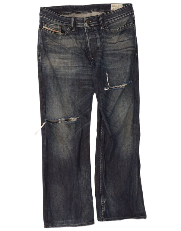 Jeans dritti invecchiati Kurren da uomo Diesel W32 L30 cotone blu navy