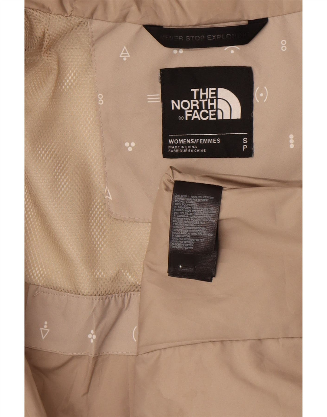 Giacca antipioggia da donna con cappuccio grafico The North Face UK 10 Small Beige