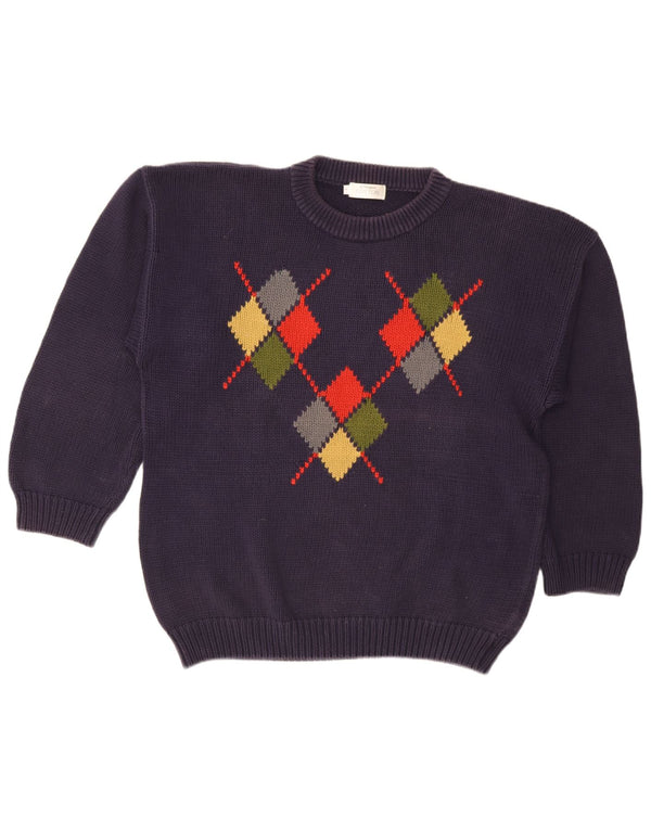 St. Bernard Mens Crew Neck Jumper Sweater Large Navy Blue Argyle/Diamond