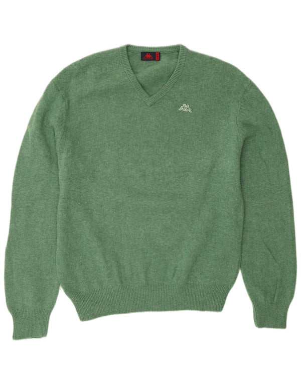 Maglione Kappa Uomo Scollo a V Grande Verde Lana Vergine