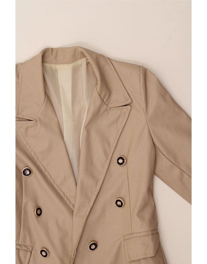 VINTAGE Womens Double Breasted Blazer Jacket UK 14 Large Beige Vintage Vintage and Second-Hand Vintage from Messina Hembry 