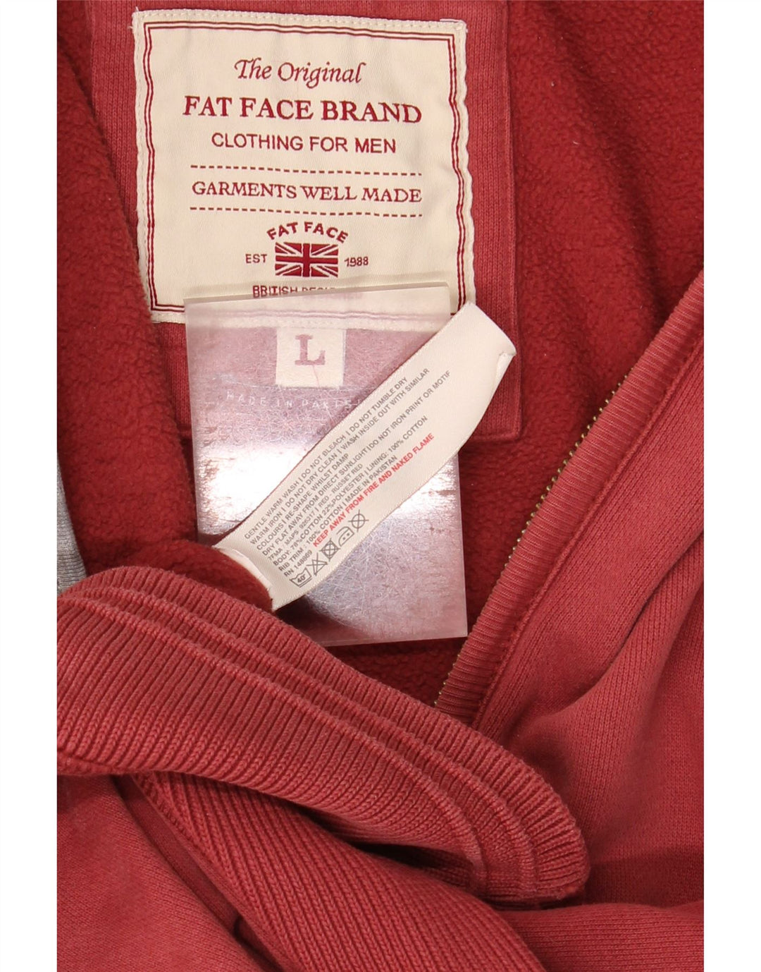 Maglione con cappuccio e zip da uomo Fat Face grande in cotone rosso