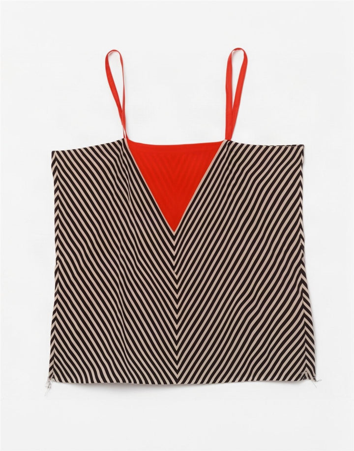 Canottiera vintage da donna UK 12 Chevron medio nero