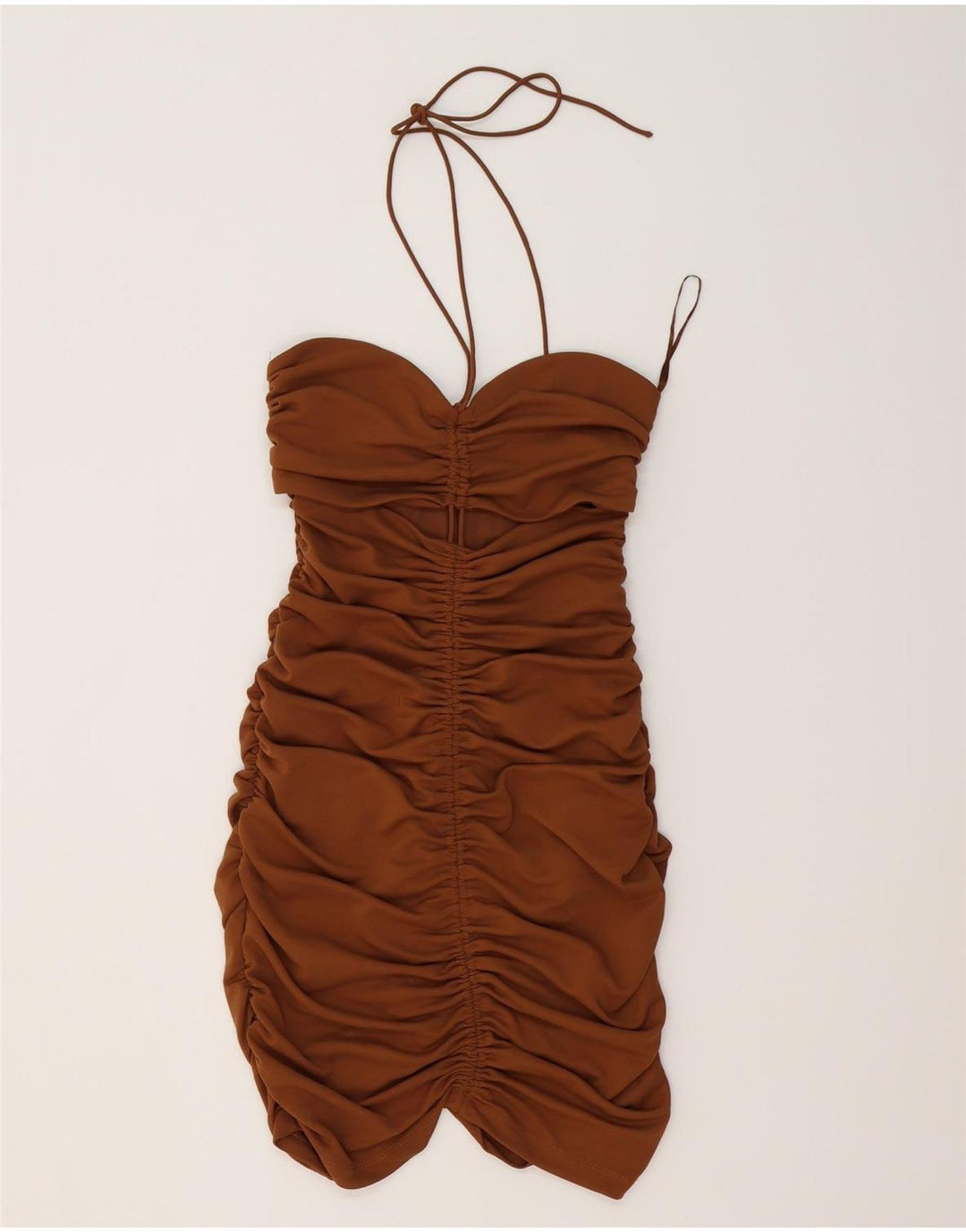 Vestito aderente da donna Zara con scollo all'americana UK 12 Poliestere marrone medio
