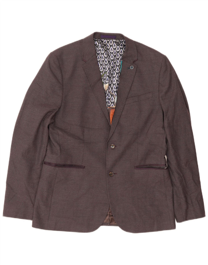 Giacca blazer da uomo a 2 bottoni Ted Baker taglia 4 grande poliestere viola moderno