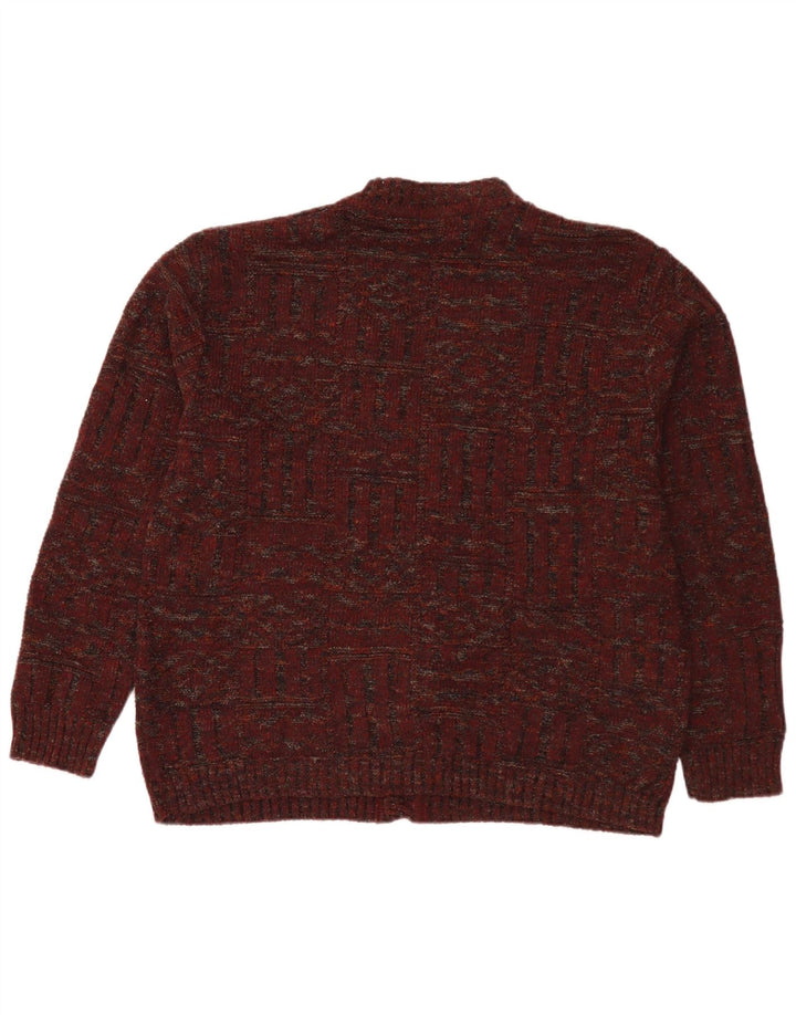 Angelo Greco Maglione cardigan da uomo grande lana screziata bordeaux