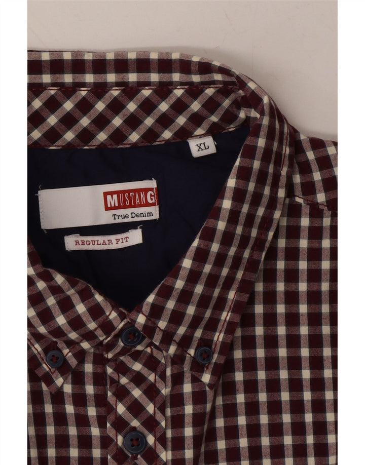 MUSTANG Mens Regular Fit Shirt XL Burgundy Check Cotton Vintage Mustang and Second-Hand Mustang from Messina Hembry 