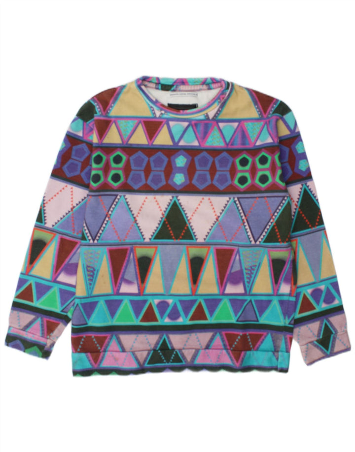 Felpa da donna vintage maglione UK 14 medio multicolore geometrico