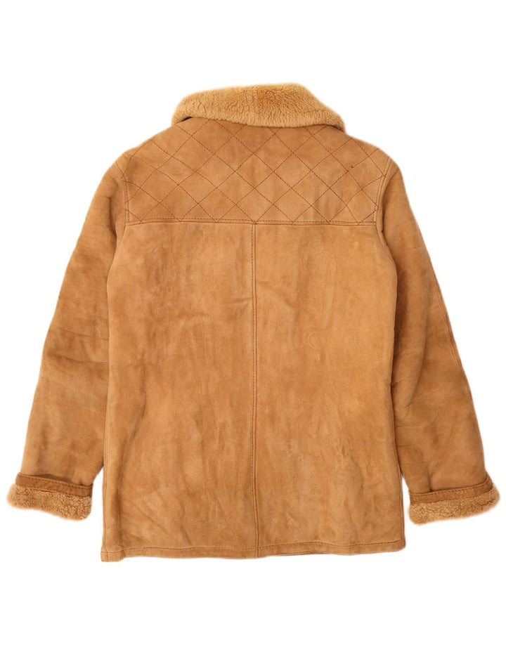 Giubbotto shearling vintage da donna IT 46 grande in pelle beige