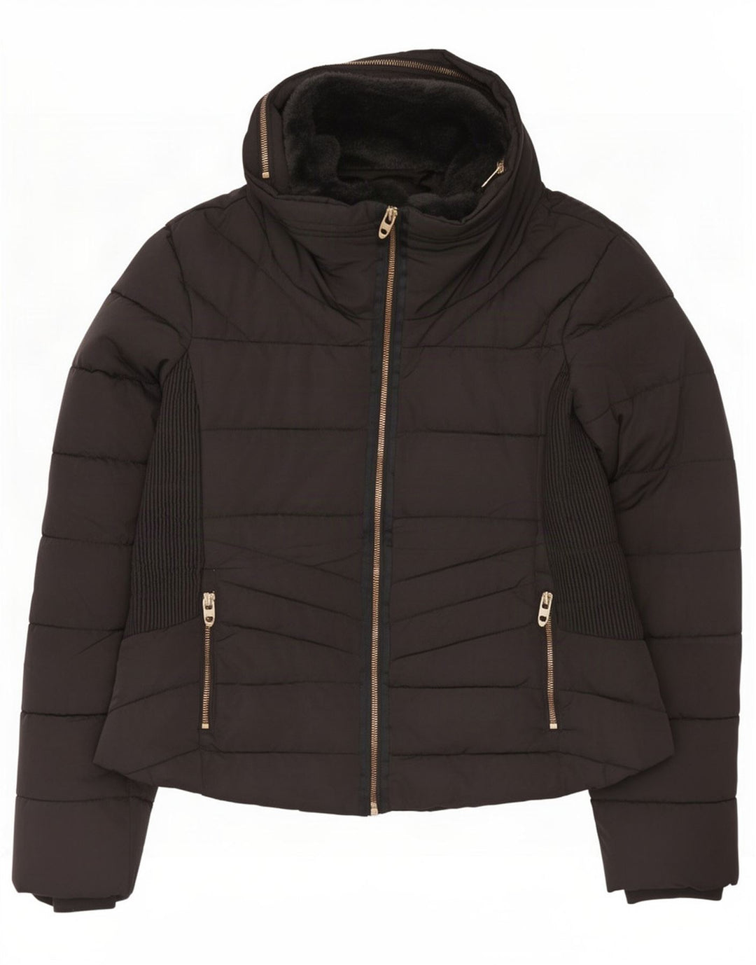 Giacca imbottita con cappuccio da donna Zara UK 18 XL poliestere nero
