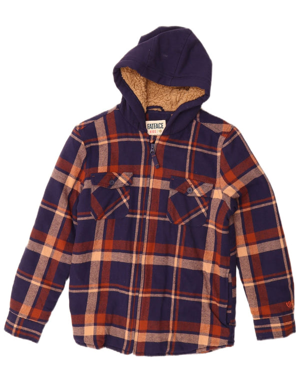 Camicia in flanella da boscaiolo con cappuccio Fat Face per ragazzi 11-12 anni a quadri blu navy