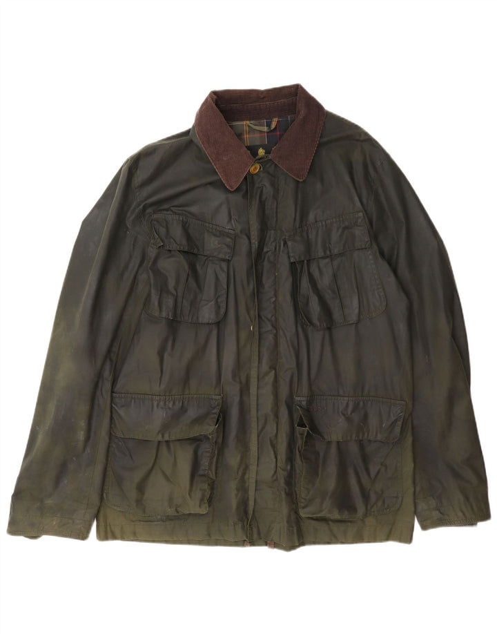 Barbour Giacca da uomo in cotone cerato UK 40 Large Khaki Colourblock