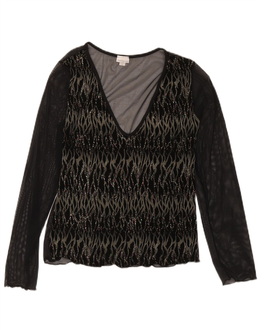 Top Yamamay da donna a maniche lunghe trasparente UK 12 medio a righe nere