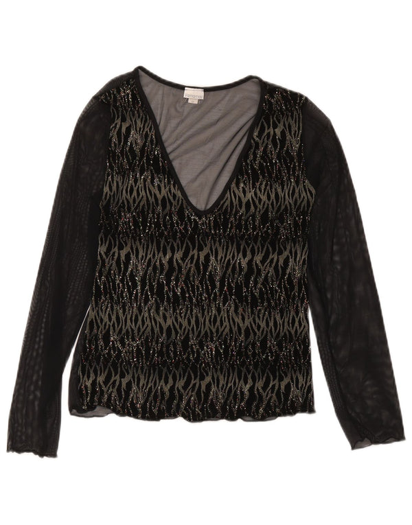 Top Yamamay da donna a maniche lunghe trasparente UK 12 medio a righe nere