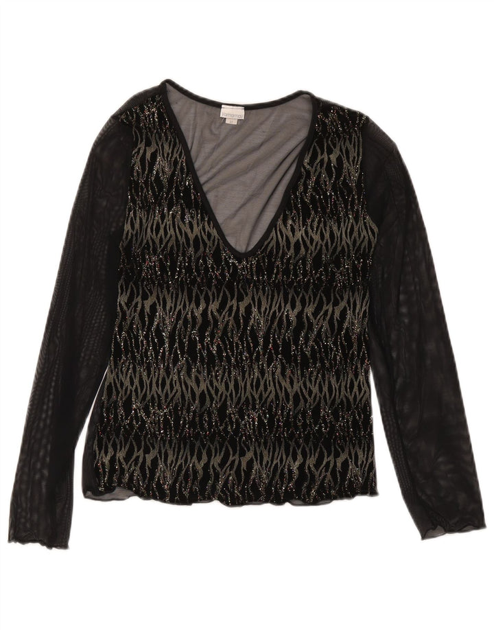 Top Yamamay da donna a maniche lunghe trasparente UK 12 medio a righe nere