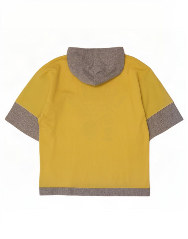 T-shirt grafica da uomo vintage con cappuccio, top grande color block giallo
