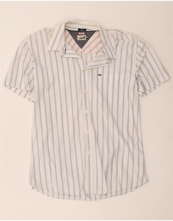 Camicia slim fit a maniche corte da uomo Tommy Hilfiger, cotone a righe bianche di grandi dimensioni