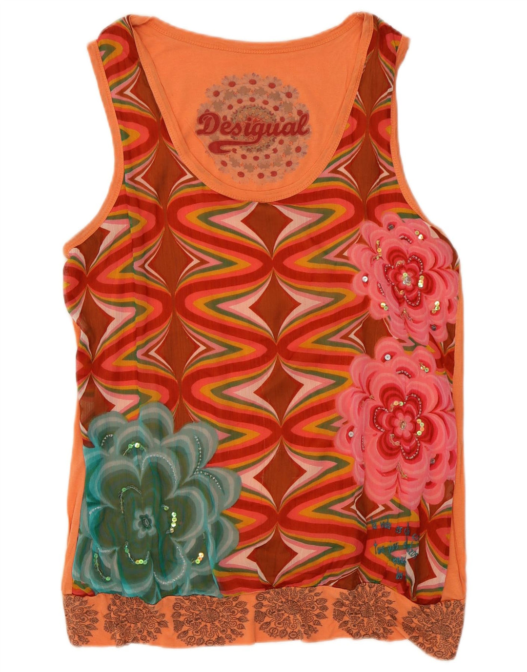 Desigual Gilet grafico da donna Top UK 14 Arancione medio floreale