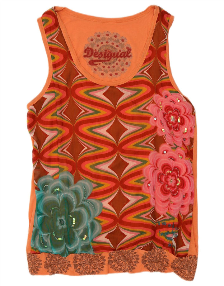 Desigual Gilet grafico da donna Top UK 14 Arancione medio floreale