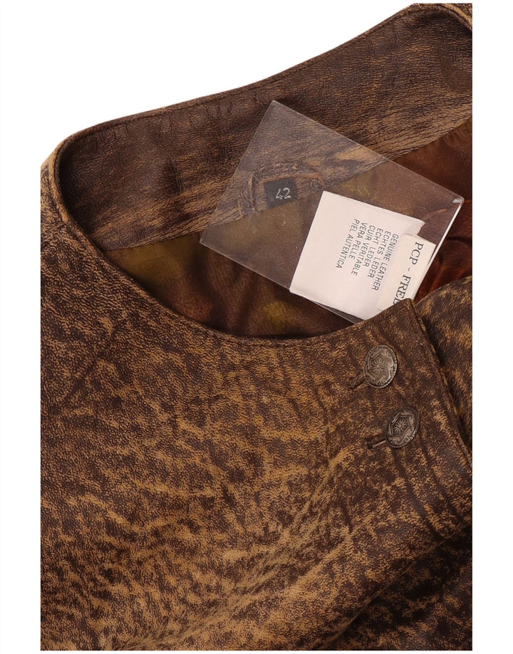 Giacca in pelle corta da donna vintage IT 42 Pelle con stampa animalier marrone medio