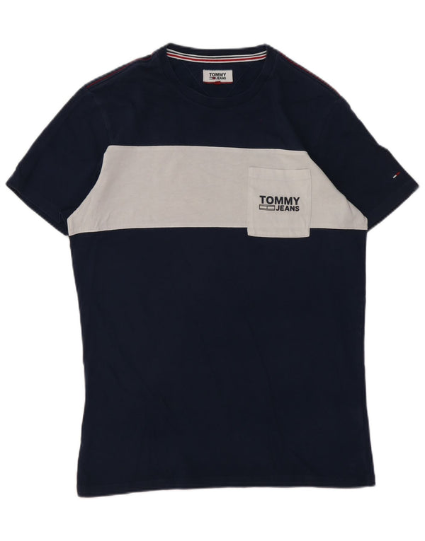 T-shirt da uomo Tommy Hilfiger Top in cotone color block medio blu navy