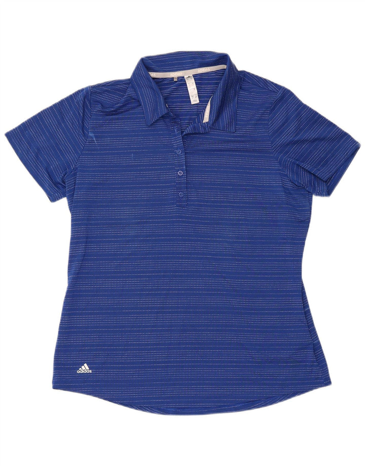 Polo Adidas da donna a manica corta grande in poliestere a righe blu