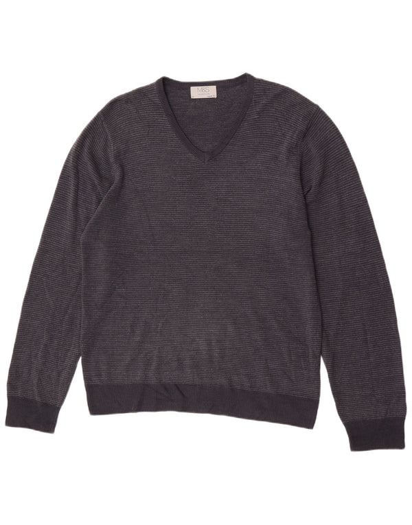 Maglione da uomo con scollo a V Marks & Spencer medio gessato blu navy