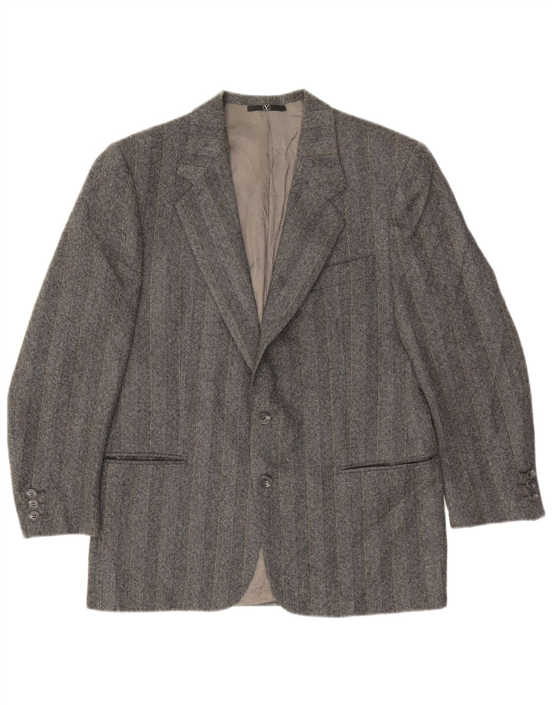 Giacca blazer da uomo a 2 bottoni Valentino IT 48 in lana vergine a righe grigio medio