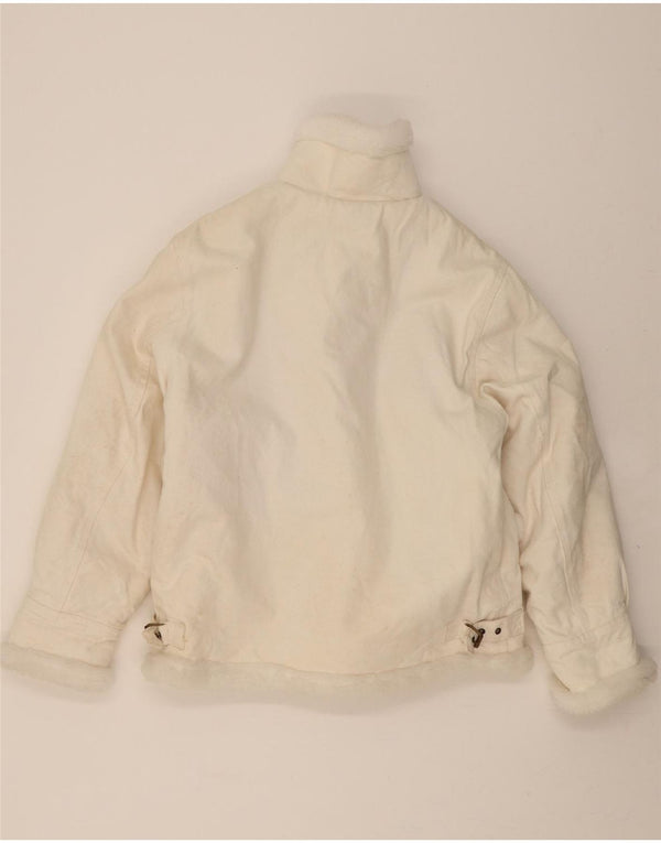 Giacca da uomo in denim sherpa VINTAGE UK 40 grande cotone bianco