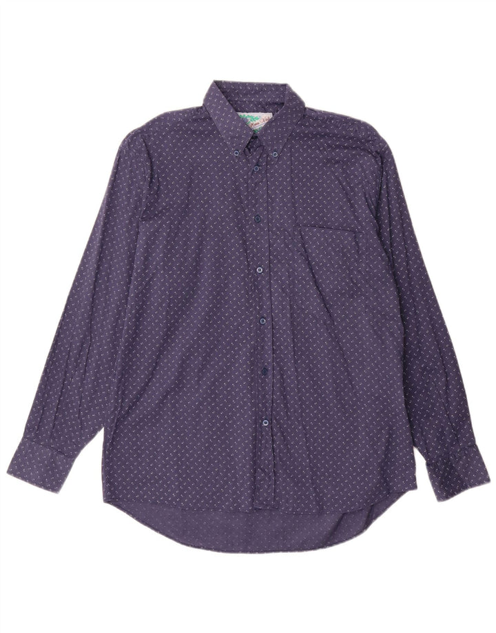 Camicia da uomo vintage in cotone floreale medio blu navy