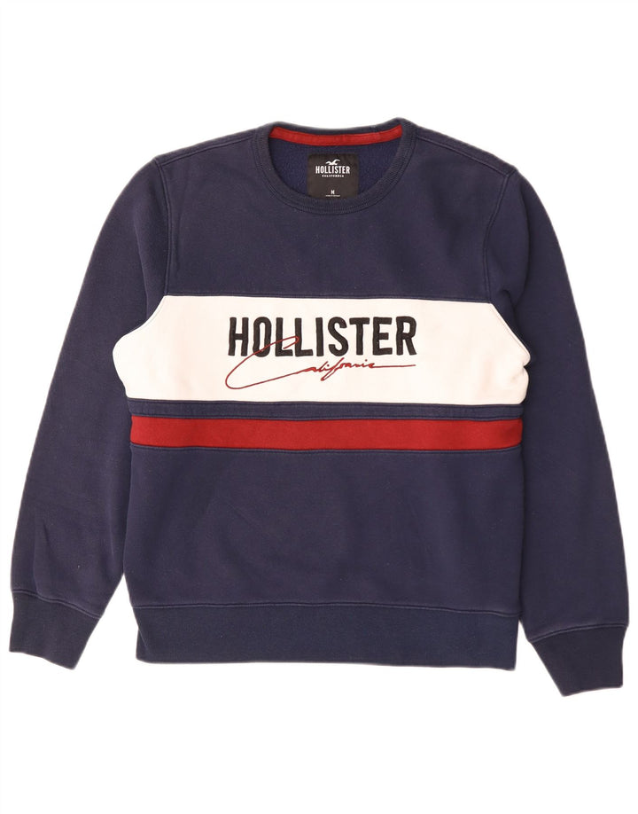 Felpa grafica da uomo Hollister, maglione medio, blu navy, color block
