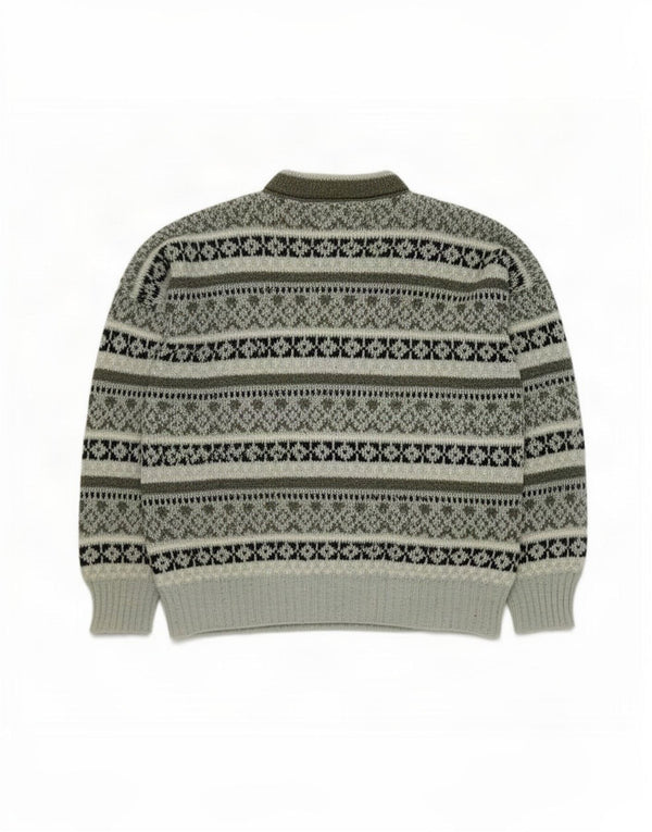 Maglione girocollo da uomo vintage in acrilico piccolo verde Fair Isle
