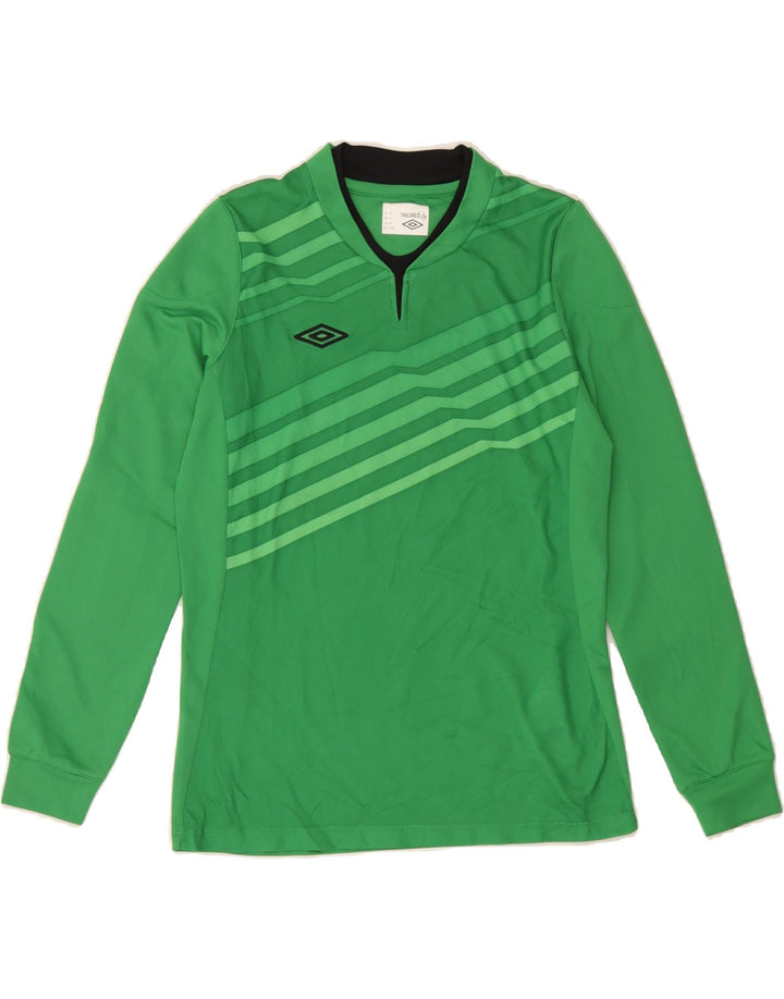 UMBRO Boys Top Long Sleeve 12-13 Years Large  Green Striped Polyester Vintage Umbro and Second-Hand Umbro from Messina Hembry 