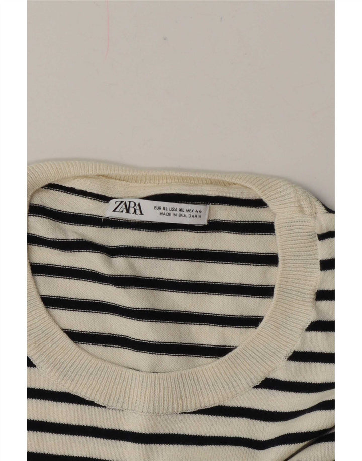 T-shirt standard da donna Zara UK 18 XL a righe bianche