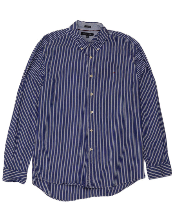Camicia da uomo Tommy Hilfiger XL blu gessato in cotone