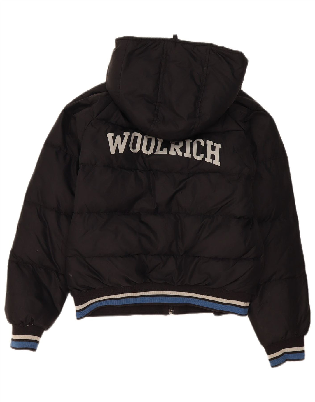 Giacca imbottita con cappuccio grafica per ragazzi Woolrich 11-12 anni in nylon nero