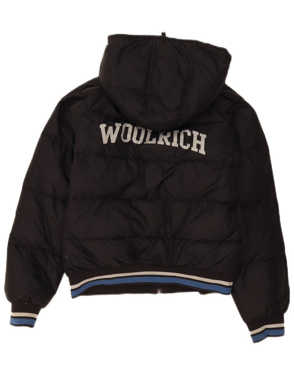 Giacca imbottita con cappuccio grafica per ragazzi Woolrich 11-12 anni in nylon nero