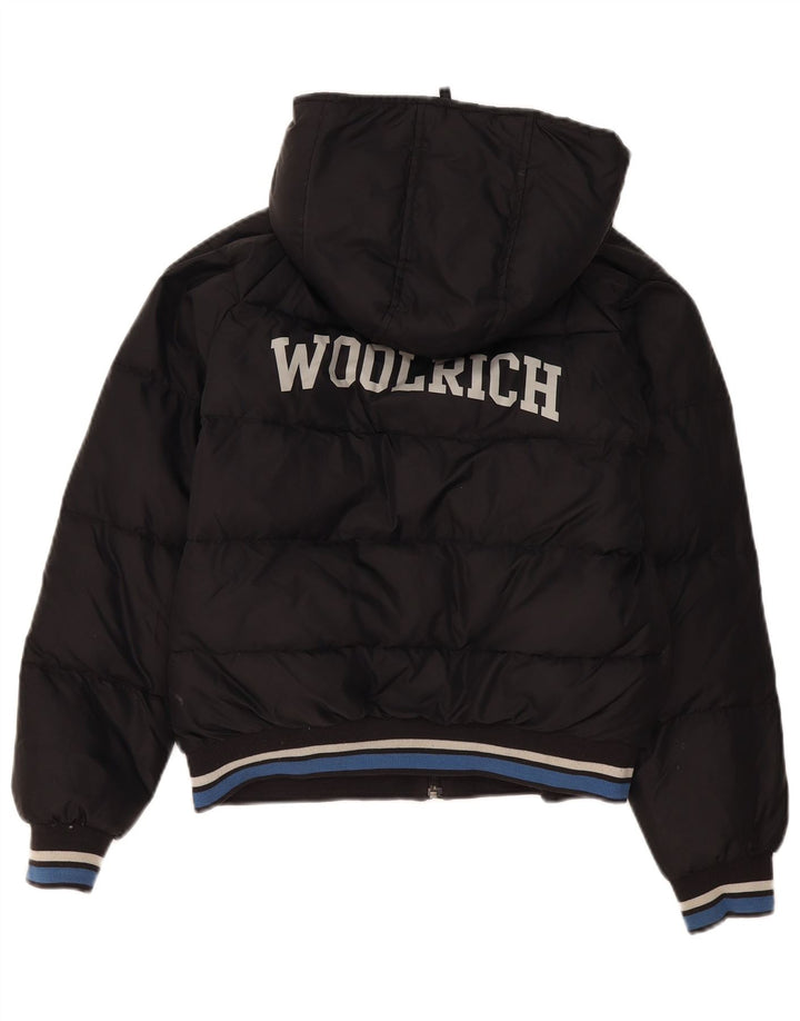 Giacca imbottita con cappuccio grafica per ragazzi Woolrich 11-12 anni in nylon nero