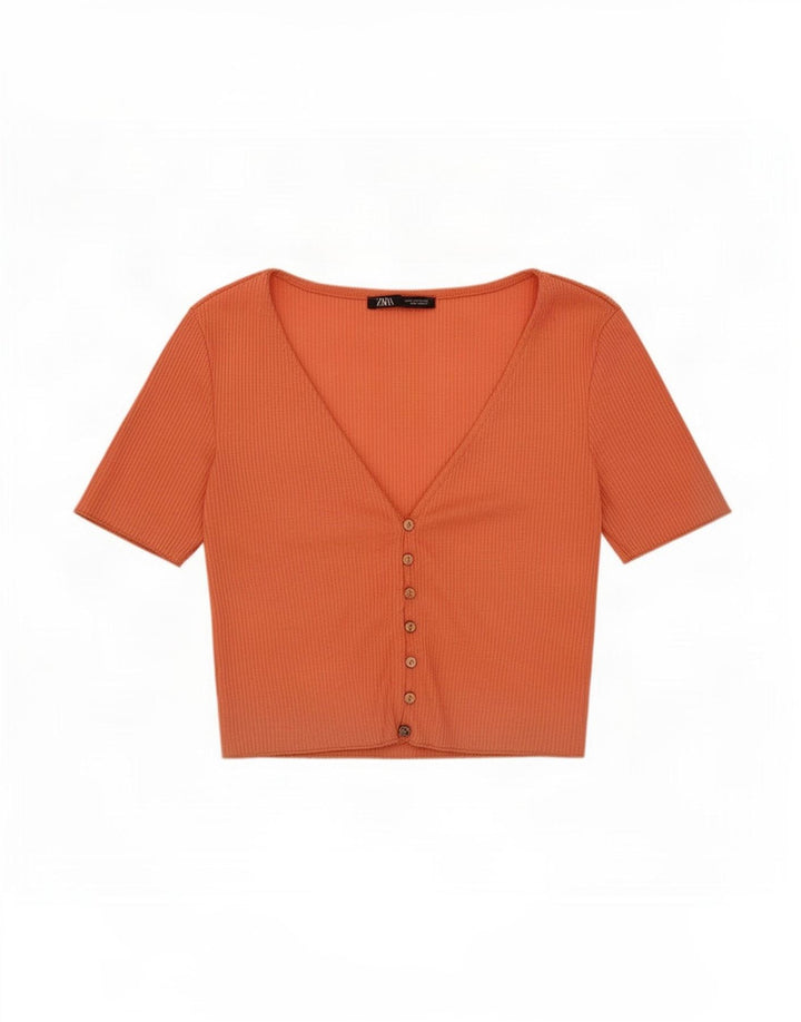 Top corto a maniche corte da donna Zara UK 12 rosa medio