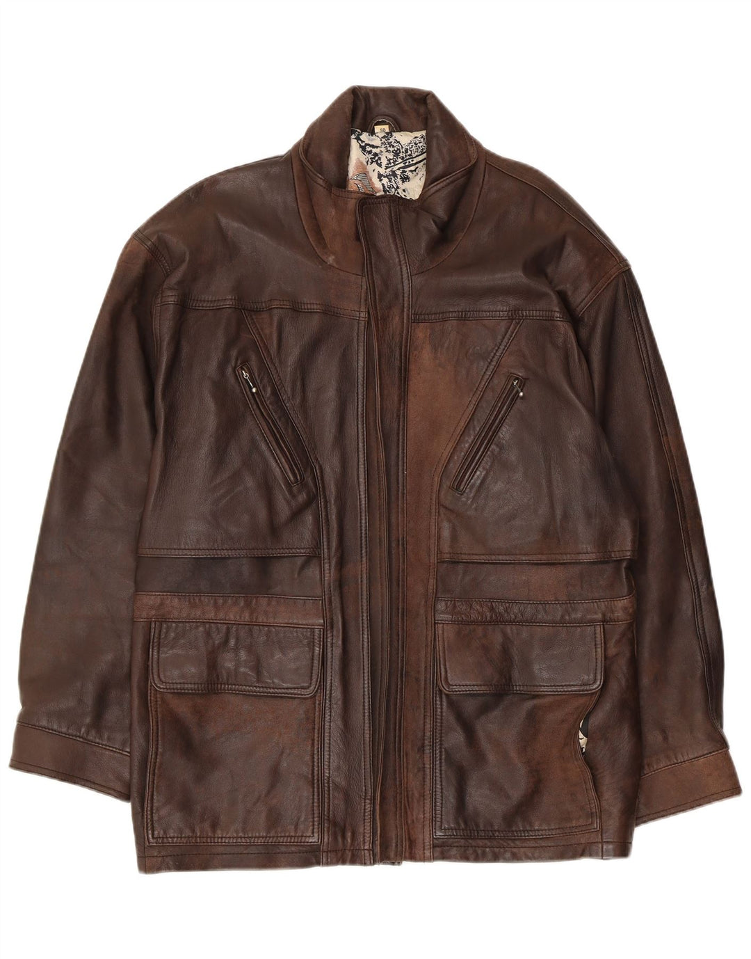 Cappotto in pelle da uomo VINTAGE EU 50 grande in pelle marrone