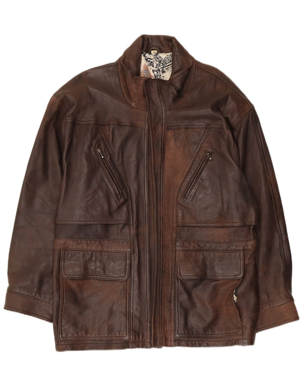 Cappotto in pelle da uomo VINTAGE EU 50 grande in pelle marrone