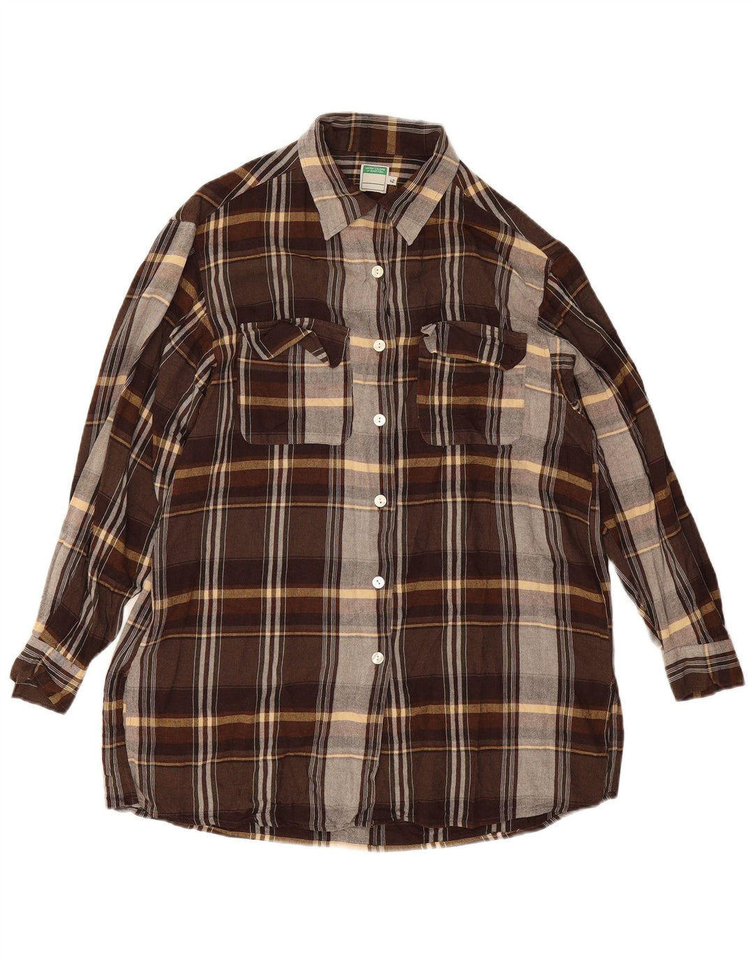 Camicia Donna Benetton IT 42 Viscosa Check Marrone Medio