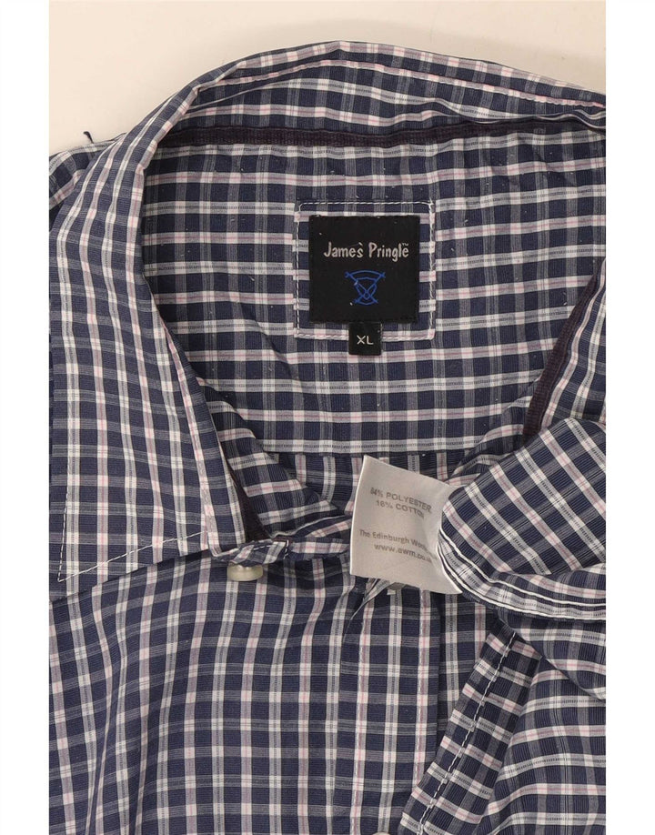 Camicia a maniche corte da uomo James Pringle XL in poliestere a quadri blu navy