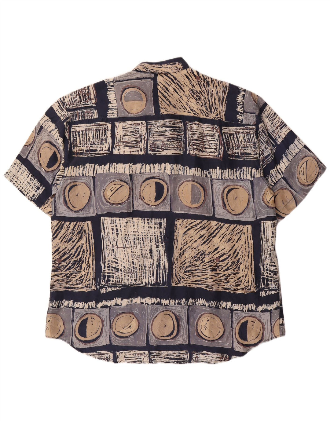 LAURENT Camicia a maniche corte da uomo Large in seta geometrica blu navy