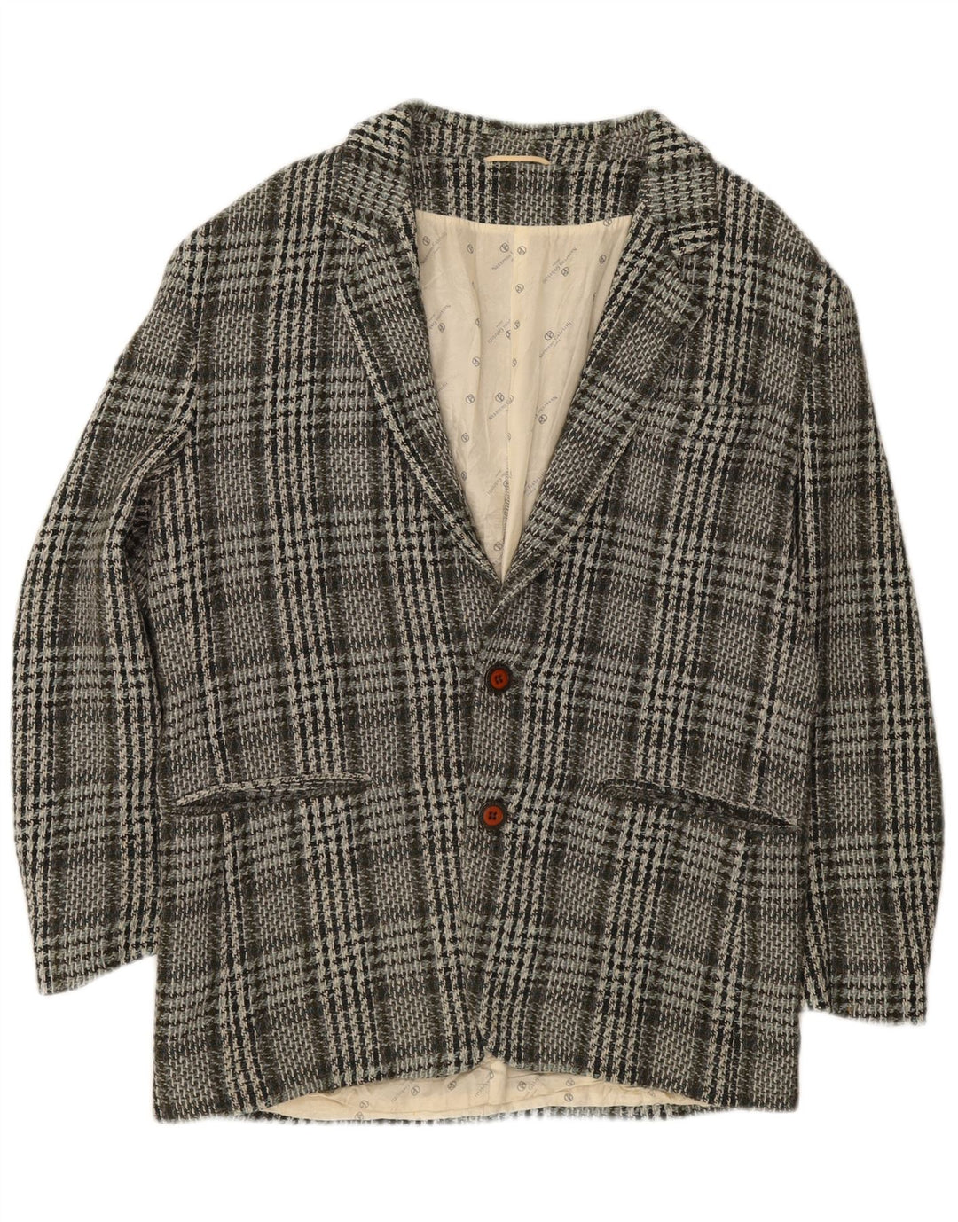 NAZARENO GABRIELLI Mens 2 Button Blazer Jacket IT 50 Large Grey Check Wool Vintage Nazareno Gabrielli and Second-Hand Nazareno Gabrielli from Messina Hembry 