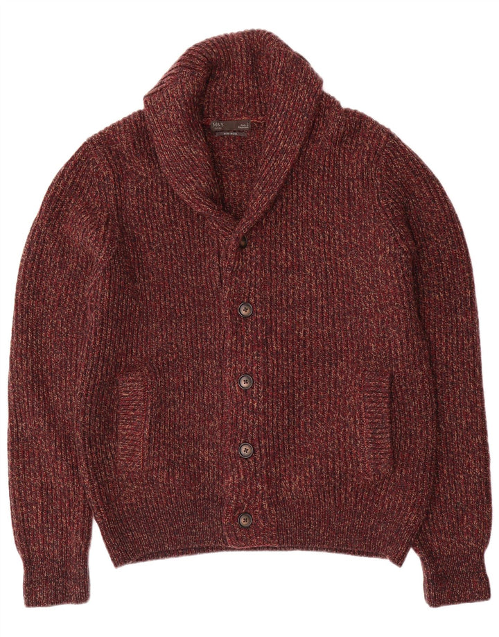 MARKS & SPENCER Maglione cardigan da uomo grande acrilico screziato bordeaux