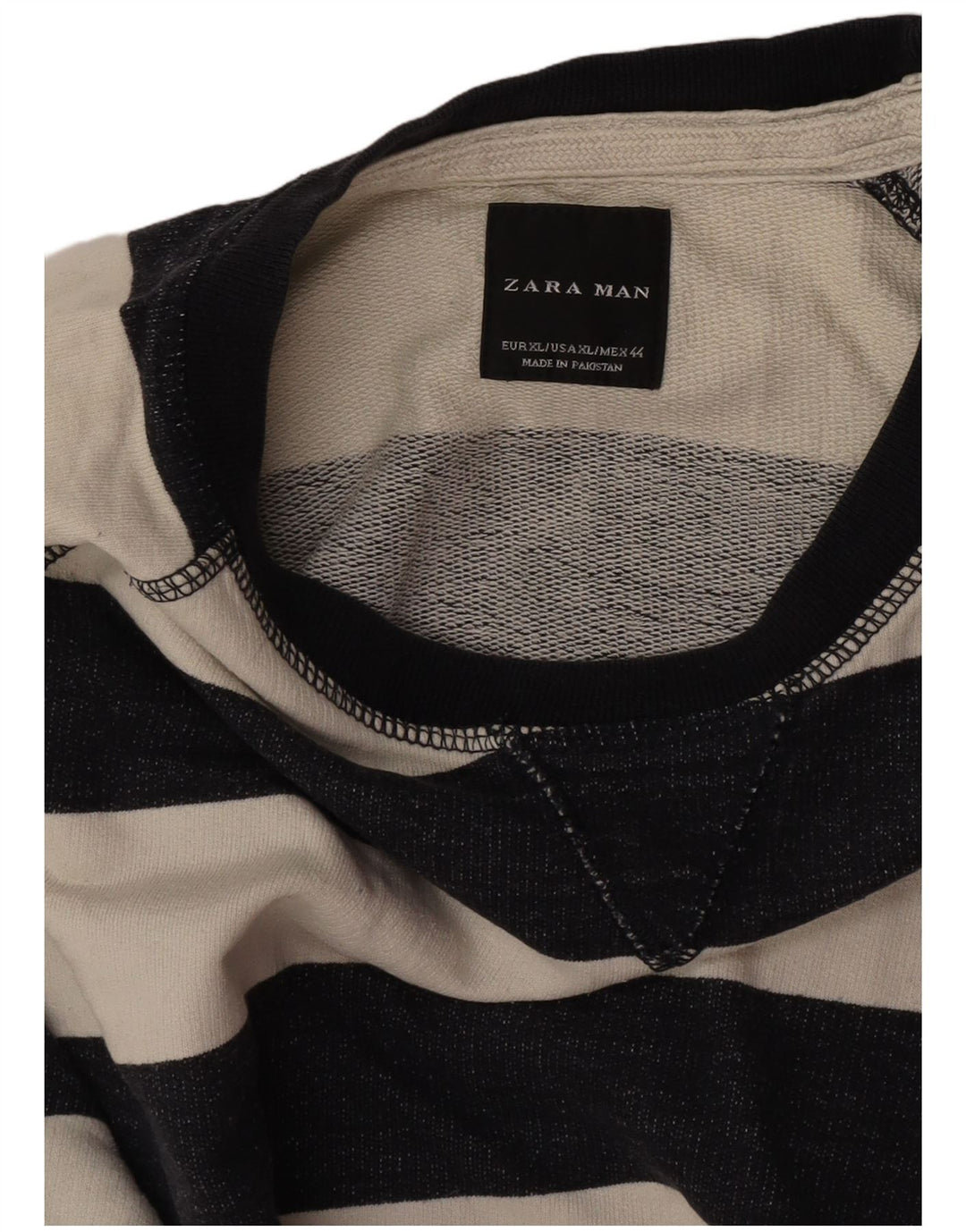 Felpa Zara da uomo maglione XL in cotone a righe bianco sporco