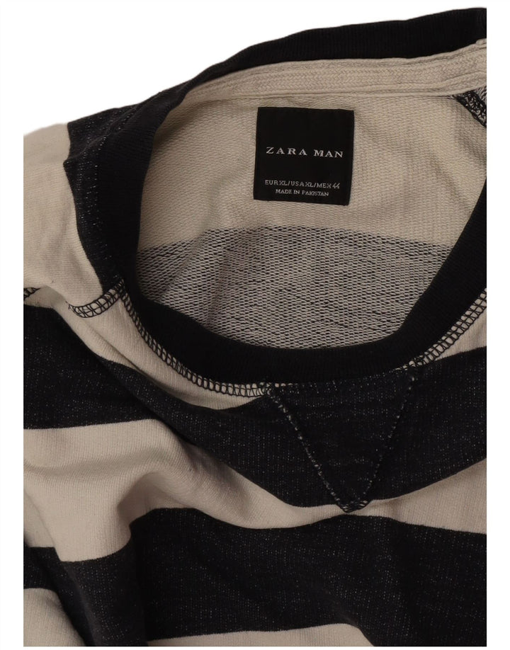 Felpa Zara da uomo maglione XL in cotone a righe bianco sporco