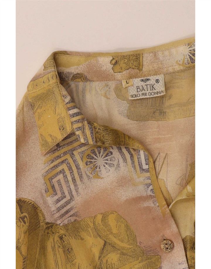 Camicetta camicia vintage da donna con motivo astratto UK 16 grande gialla